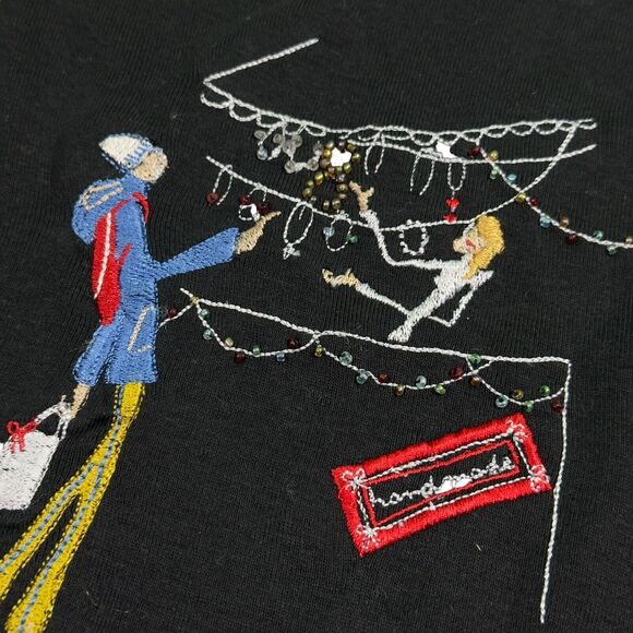 All Points Shirt Woman's Large Black Combo Crew Neck 100% Cotton Embroidered Tee - Picture 3 of 10